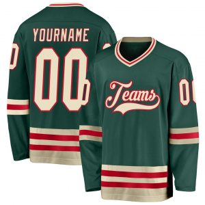 Custom Green Cream-Red Hockey Jersey Suit for daily life,Material: 100% polyester,price varies by size and custom