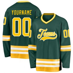 Custom Green Gold-White Hockey Jersey Suit for daily life,Material: 100% polyester,price varies by size and custom