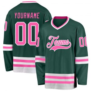 Custom Green Pink-White Hockey Jersey Suit for daily life,Material: 100% polyester,price varies by size and custom