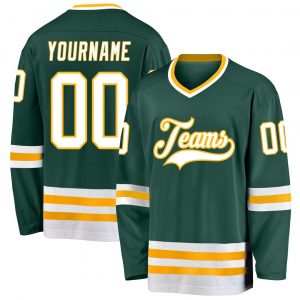 Custom Green White-Gold Hockey Jersey Suit for daily life,Material: 100% polyester,price varies by size and custom