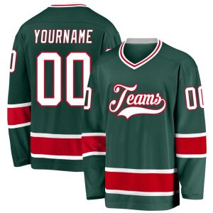 Custom Green White-Red Hockey Jersey Suit for daily life,Material: 100% polyester,price varies by size and custom