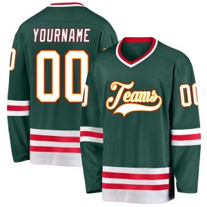 Custom Green White-Red Hockey Jersey Suit for daily life,Material: 100% polyester,price varies by size and custom