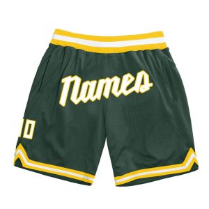 Custom Hunter Green White-Gold Authentic Throwback Basketball Shorts Suit for daily life,Material: 100% polyester,price varies by size and custom