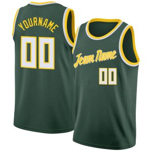 Custom Hunter Green White-Gold Round Neck Rib-Knit Basketball Jersey Suit for daily life,Material: 100% polyester,price varies by size and custom