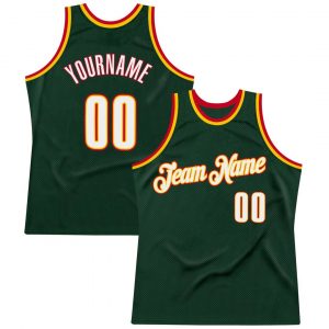 Custom Hunter Green White-Red Authentic Throwback Basketball Jersey Suit for daily life,Material: 100% polyester,price varies by size and custom