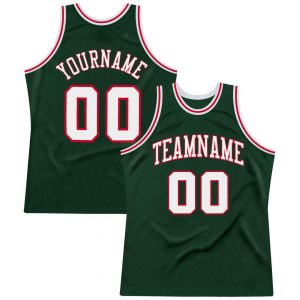 Custom Hunter Green White-Red Authentic Throwback Basketball Jersey Suit for daily life,Material: 100% polyester,price varies by size and custom