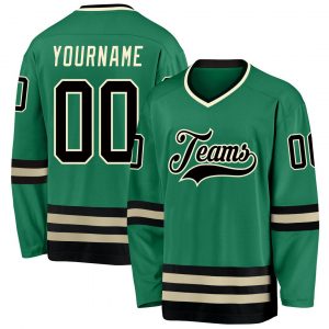 Custom Kelly Green Black-Cream Hockey Jersey Suit for daily life,Material: 100% polyester,price varies by size and custom