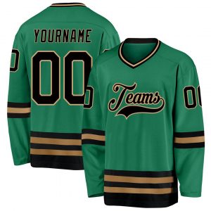 Custom Kelly Green Black-Old Gold Hockey Jersey Suit for daily life,Material: 100% polyester,price varies by size and custom