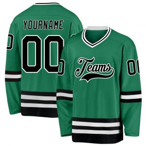 Custom Kelly Green Black-White Hockey Jersey Suit for daily life,Material: 100% polyester,price varies by size and custom