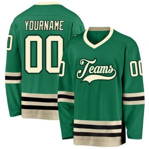 Custom Kelly Green Cream-Black Hockey Jersey Suit for daily life,Material: 100% polyester,price varies by size and custom