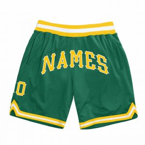 Custom Kelly Green Gold-White Authentic Throwback Basketball Shorts Suit for daily life,Material: 100% polyester,price varies by size and custom