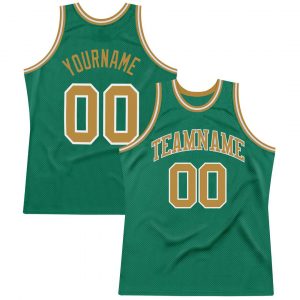 Custom Kelly Green Old Gold-White Authentic Throwback Basketball Jersey Suit for daily life,Material: 100% polyester,price varies by size and custom