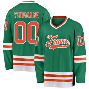 Custom Kelly Green Orange-White Hockey Jersey Suit for daily life,Material: 100% polyester,price varies by size and custom