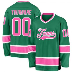 Custom Kelly Green Pink-White Hockey Jersey Suit for daily life,Material: 100% polyester,price varies by size and custom