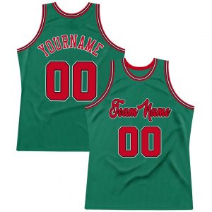 Custom Kelly Green Red-Black Authentic Throwback Basketball Jersey Suit for daily life,Material: 100% polyester,price varies by size and custom