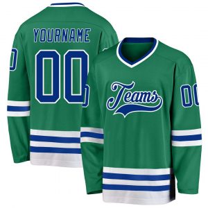 Custom Kelly Green Royal-White Hockey Jersey Suit for daily life,Material: 100% polyester,price varies by size and custom