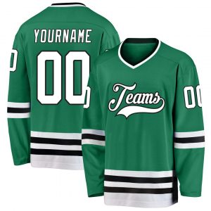 Custom Kelly Green White-Black Hockey Jersey Suit for daily life,Material: 100% polyester,price varies by size and custom