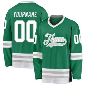 Custom Kelly Green White-Gray Hockey Jersey Suit for daily life,Material: 100% polyester,price varies by size and custom