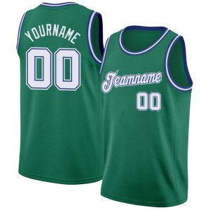 Custom Kelly Green White-Royal Round Neck Rib-Knit Basketball Jersey Suit for daily life,Material: 100% polyester,price varies by size and custom