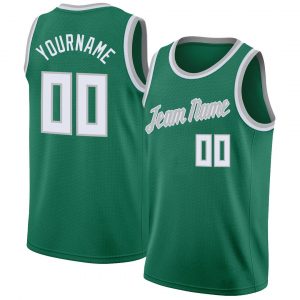 Custom Kelly Green White-Silver Gray Round Neck Rib-Knit Basketball Jersey Suit for daily life,Material: 100% polyester,price varies by size and custom