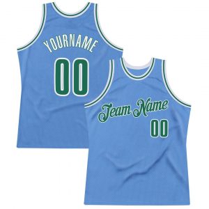 Custom Light Blue Kelly Green-White Authentic Throwback Basketball Jersey Suit for daily life,Material: 100% polyester,price varies by size and custom