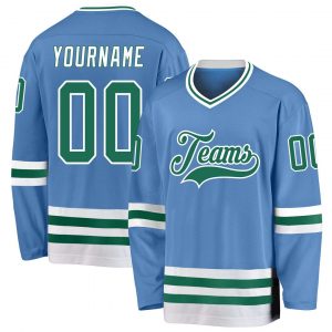 Custom Light Blue Kelly Green-White Hockey Jersey Suit for daily life,Material: 100% polyester,price varies by size and custom