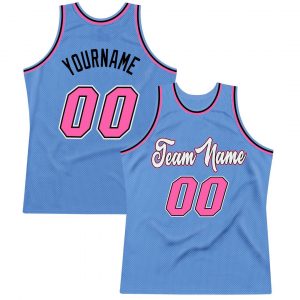 Custom Light Blue Pink-Black Authentic Throwback Basketball Jersey Suit for daily life,Material: 100% polyester,price varies by size and custom