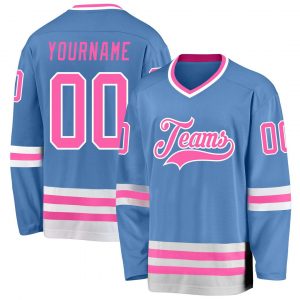 Custom Light Blue Pink-White Hockey Jersey Suit for daily life,Material: 100% polyester,price varies by size and custom