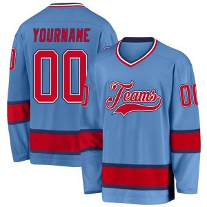 Custom Light Blue Red-Navy Hockey Jersey Suit for daily life,Material: 100% polyester,price varies by size and custom