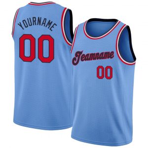 Custom Light Blue Red-Navy Round Neck Rib-Knit Basketball Jersey Suit for daily life,Material: 100% polyester,price varies by size and custom