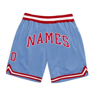 Custom Light Blue Red-White Authentic Throwback Basketball Shorts Suit for daily life,Material: 100% polyester,price varies by size and custom