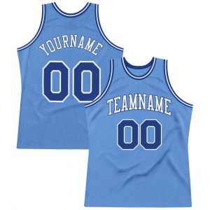 Custom Light Blue Royal-White Authentic Throwback Basketball Jersey Suit for daily life,Material: 100% polyester,price varies by size and custom