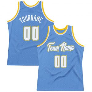 Custom Light Blue White-Gold Authentic Throwback Basketball Jersey Suit for daily life,Material: 100% polyester,price varies by size and custom