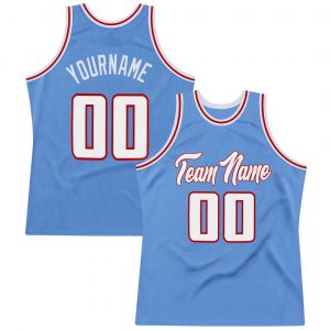 Custom Light Blue White-Red Authentic Throwback Basketball Jersey Suit for daily life,Material: 100% polyester,price varies by size and custom