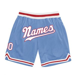 Custom Light Blue White-Red Authentic Throwback Basketball Shorts Suit for daily life,Material: 100% polyester,price varies by size and custom