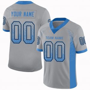 Custom Light Gray Powder Blue-Black Mesh Drift Fashion Football Jersey Suit for daily life,Material: 100% polyester,price varies by size and custom