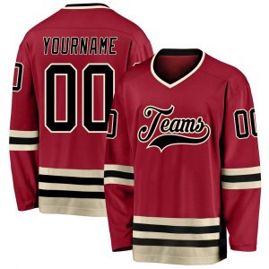 Custom Maroon Black-Cream Hockey Jersey Suit for daily life,Material: 100% polyester,price varies by size and custom