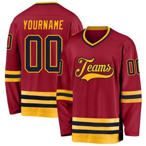 Custom Maroon Navy-Gold Hockey Jersey Suit for daily life,Material: 100% polyester,price varies by size and custom