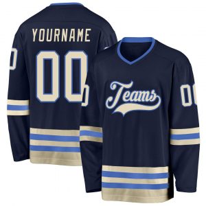 Custom Navy Cream-Blue Hockey Jersey Suit for daily life,Material: 100% polyester,price varies by size and custom