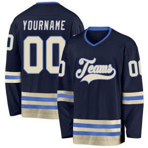 Custom Navy Cream-Blue Hockey Jersey Suit for daily life,Material: 100% polyester,price varies by size and custom