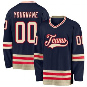 Custom Navy Cream-Red Hockey Jersey Suit for daily life,Material: 100% polyester,price varies by size and custom