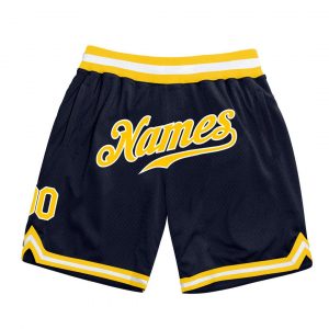 Custom Navy Gold-White Authentic Throwback Basketball Shorts Suit for daily life,Material: 100% polyester,price varies by size and custom