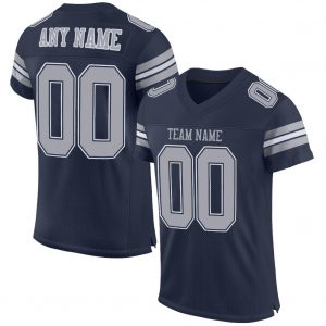 Custom Navy Gray-White Mesh Authentic Football Jersey Suit for daily life,Material: 100% polyester,price varies by size and custom