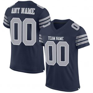 Custom Navy Gray-White Mesh Authentic Football Jersey Suit for daily life,Material: 100% polyester,price varies by size and custom