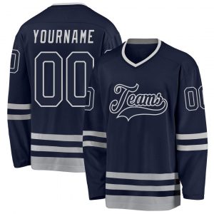 Custom Navy Navy-Gray Hockey Jersey Suit for daily life,Material: 100% polyester,price varies by size and custom