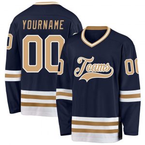 Custom Navy Old Gold-White Hockey Jersey Suit for daily life,Material: 100% polyester,price varies by size and custom