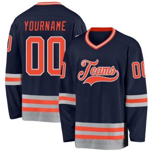 Custom Navy Orange-Gray Hockey Jersey Suit for daily life,Material: 100% polyester,price varies by size and custom