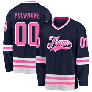 Custom Navy Pink-White Hockey Jersey Suit for daily life,Material: 100% polyester,price varies by size and custom