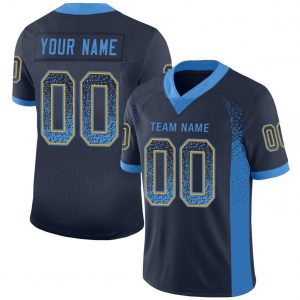 Custom Navy Powder Blue-Gold Mesh Drift Fashion Football Jersey Suit for daily life,Material: 100% polyester,price varies by size and custom