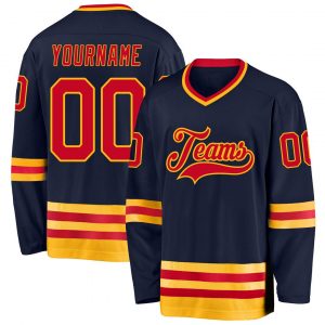 Custom Navy Red-Gold Hockey Jersey Suit for daily life,Material: 100% polyester,price varies by size and custom